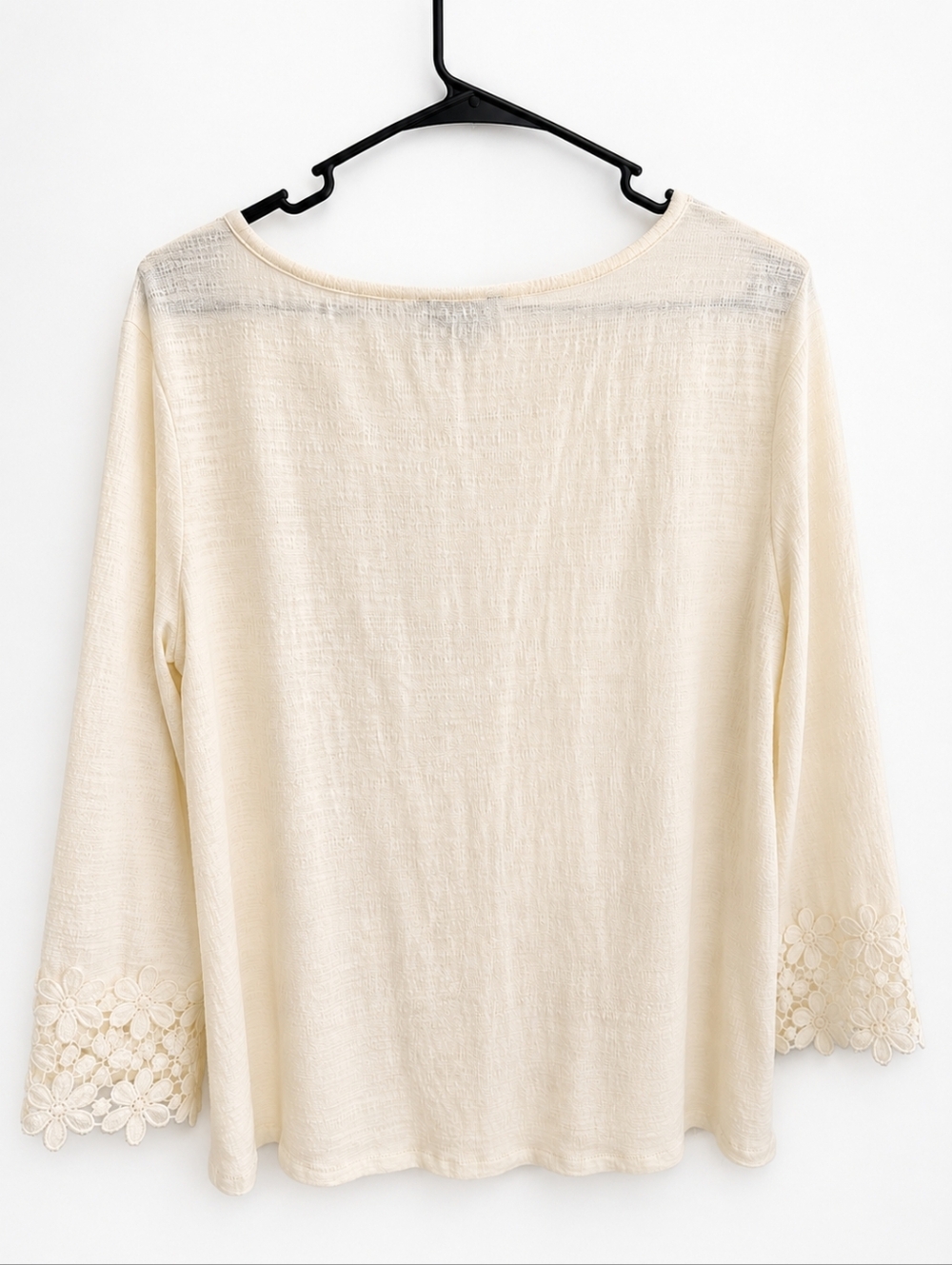 Thomas & Olivia Boho Crochet Lace Peasant Top XL Cream Tassel Blouse - Picture 8 of 12